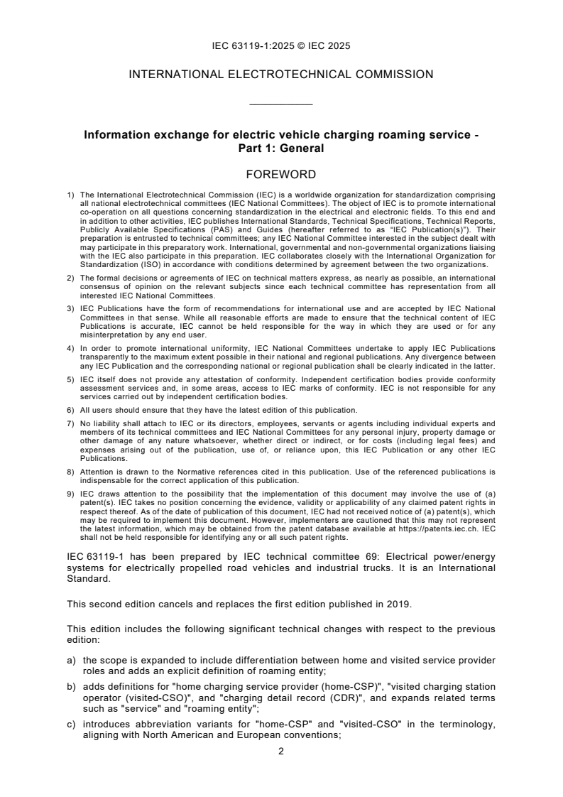 IEC 63119-1:2025 IEC 63119-1:2025 - Information exchange for electric vehicle charging roaming service - Part 1: General/8/2025 - Page 4 preview