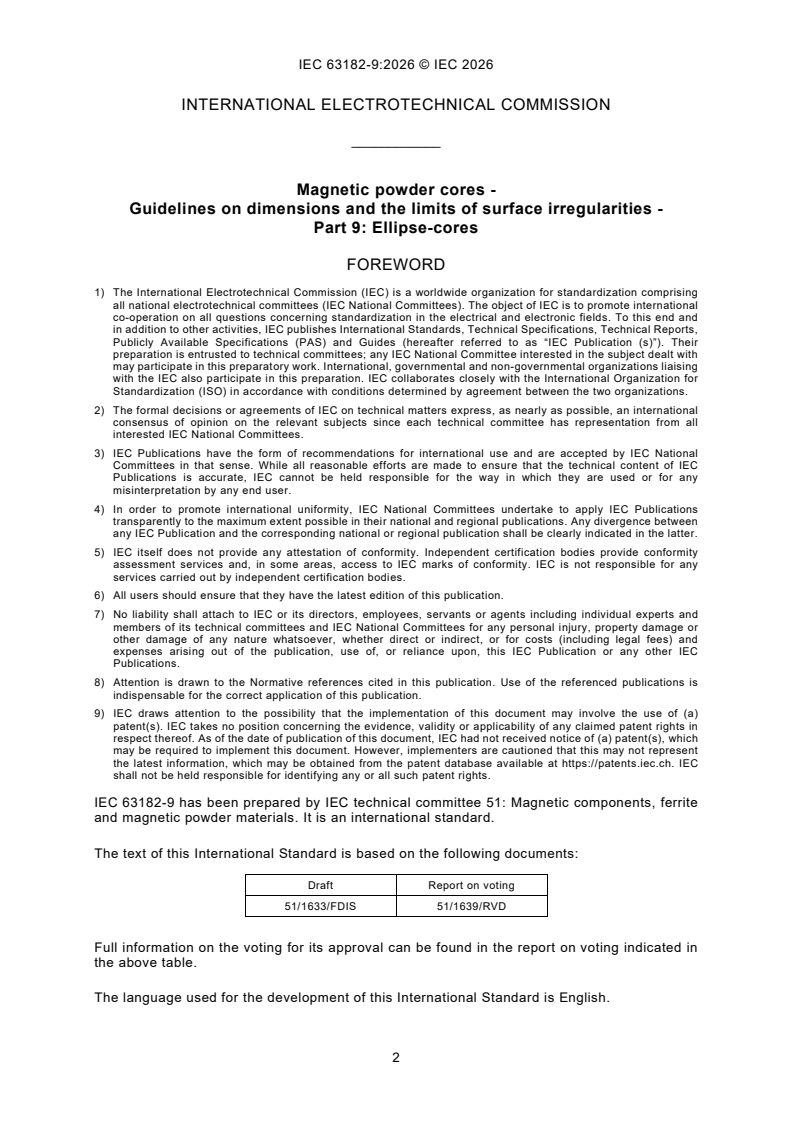 IEC 63182-9:2026 IEC 63182-9:2026 - Magnetic powder cores - Guidelines on dimensions and the limits of surface irregularities - Part 9: Ellipse-cores - Page 4 preview