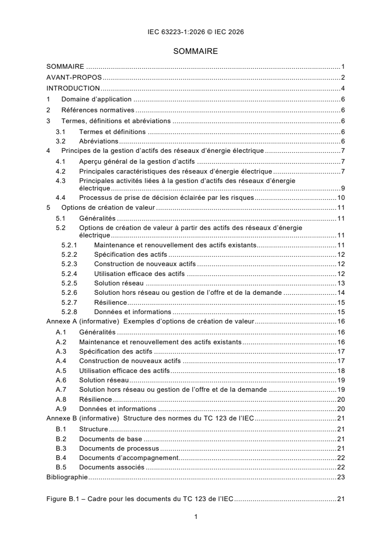 IEC 63223-1:2026 IEC 63223-1:2026 - Gestion des actifs des réseaux d’énergie électrique - Aperçu général, principes et terminologie - Page 3 preview