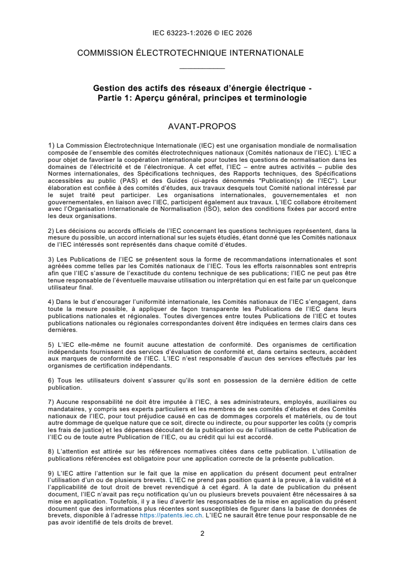 IEC 63223-1:2026 IEC 63223-1:2026 - Gestion des actifs des réseaux d’énergie électrique - Aperçu général, principes et terminologie - Page 4 preview