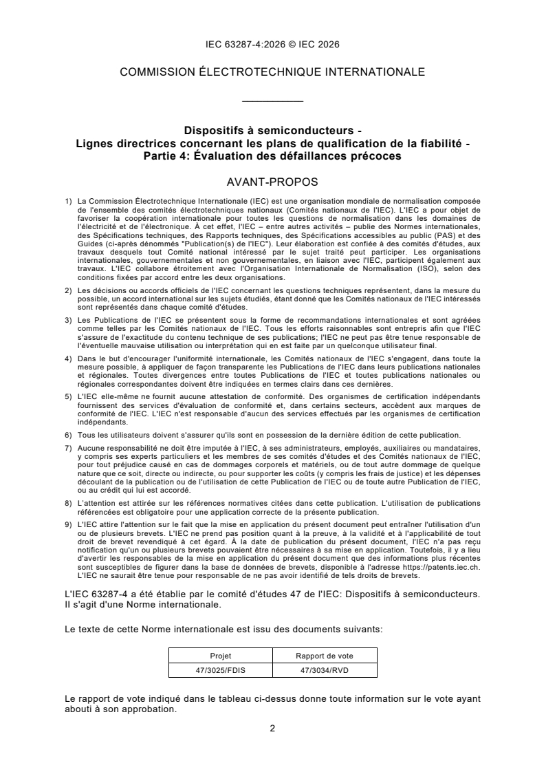 IEC 63287-4:2026 iec63287-4{ed1.0}fr - IEC 63287-4:2026 - Semiconductor devices - Guidelines for reliability qualification plans - Part 4: Early failure assessment - Page 4 preview