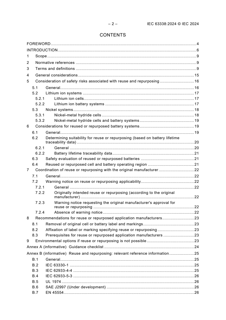 IEC 63338:2024 IEC 63338:2024 - General guidance on reuse and repurposing of secondary cells and batteries
Released:8/6/2024 - Page 4 preview
