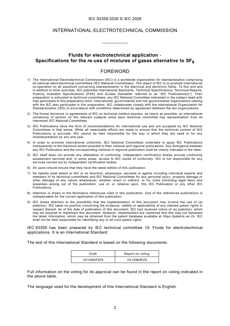 IEC 63359:2026 IEC 63359:2026 - Fluids for electrotechnical application: Specifications for the re-use of mixtures of gases alternative to SF<sub>6</sub>/9/2026 - Page 4 preview