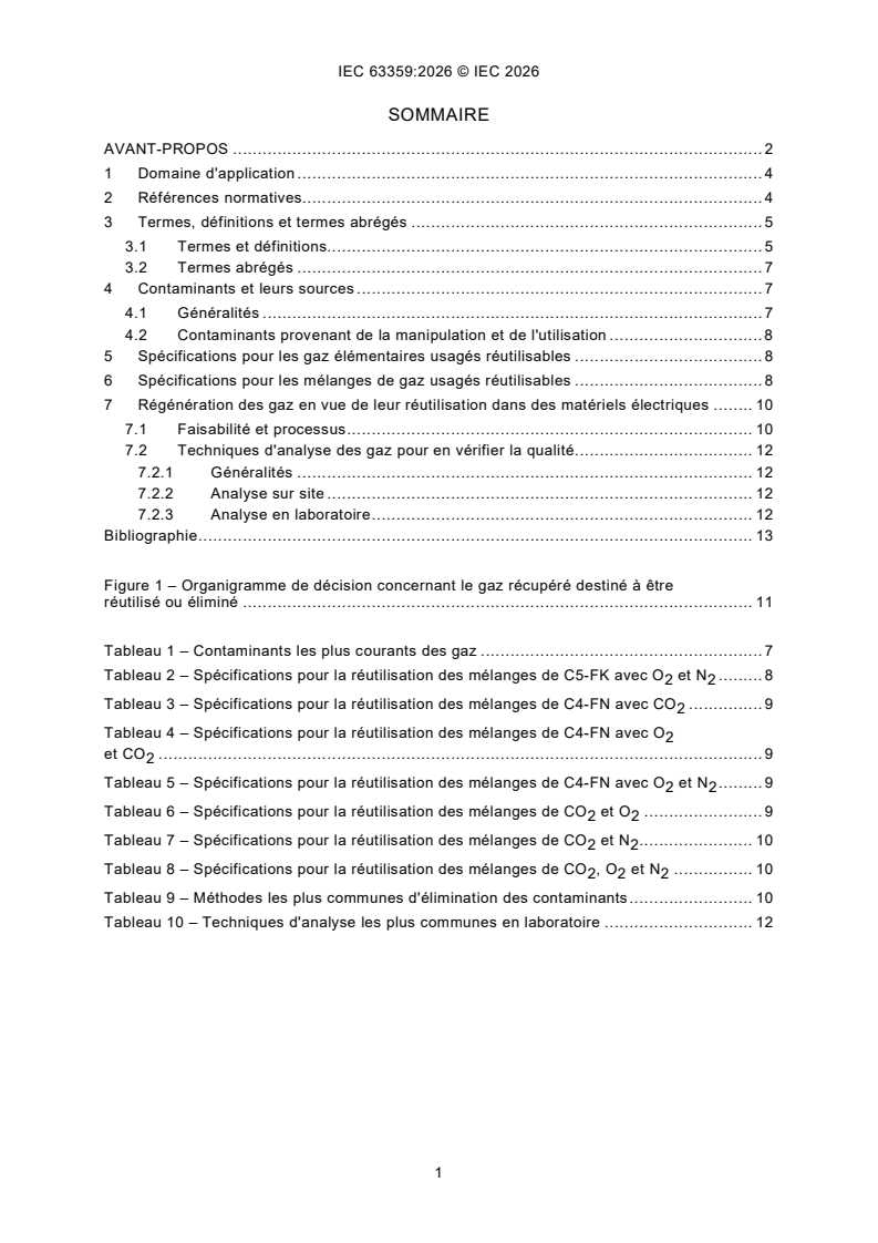 IEC 63359:2026 IEC 63359:2026 - Fluides pour applications électrotechniques : Spécifications pour la réutilisation des mélanges de gaz alternatifs au SF<sub>6</sub>/9/2026 - Page 3 preview