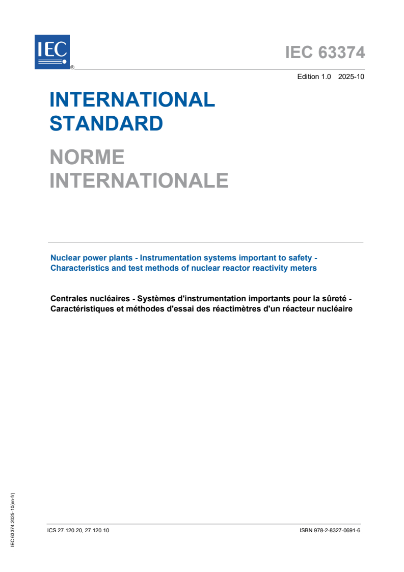 IEC 63374:2025 - Nuclear power plants - Instrumentation systems important to safety - Characteristics and test methods of nuclear reactor reactivity meters
Released:10. 10. 2025
Isbn:9782832706916
