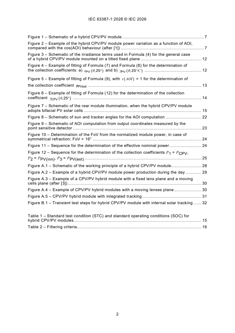 IEC 63387-1:2026 iec63387-1{ed1.0}en - Hybrid CPV/PV modules: General characteristics and measurement procedures - Part 1: Performance measurements and power rating - Irradiance and temperature - Page 4 preview