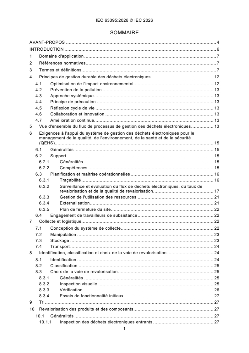 IEC 63395:2026 iec63395{ed1.0}fr - Gestion durable des déchets d'équipements électriques et électroniques (e-déchets) - Page 3 preview