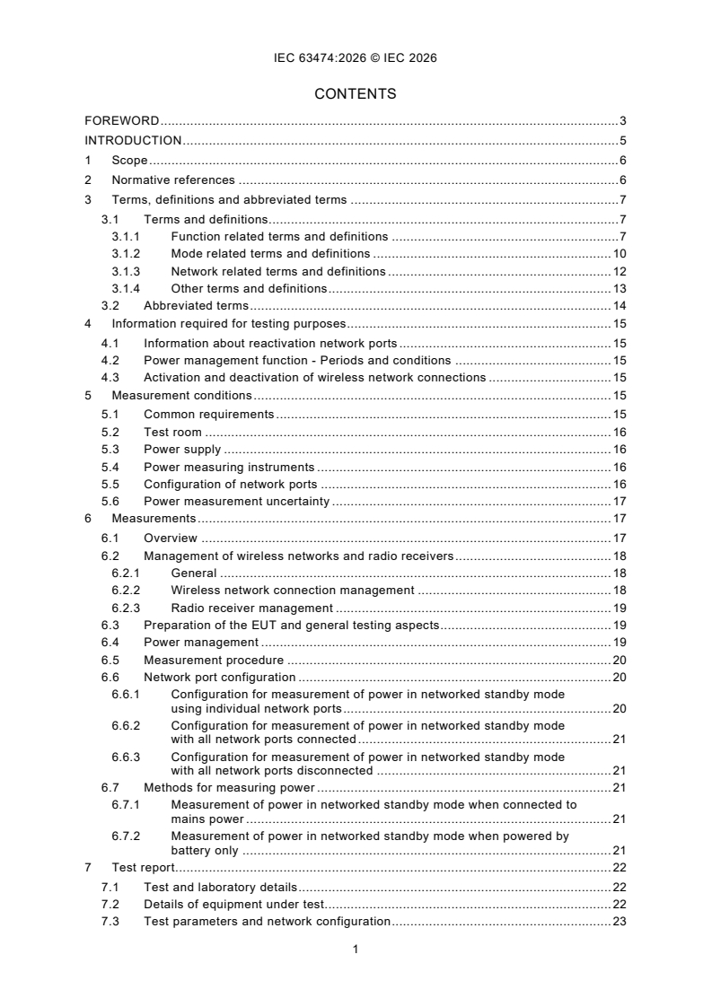 IEC 63474:2026 IEC 63474:2026 - Electrical and electronic household and office equipment - Measurement of networked standby power of edge equipment - Page 3 preview