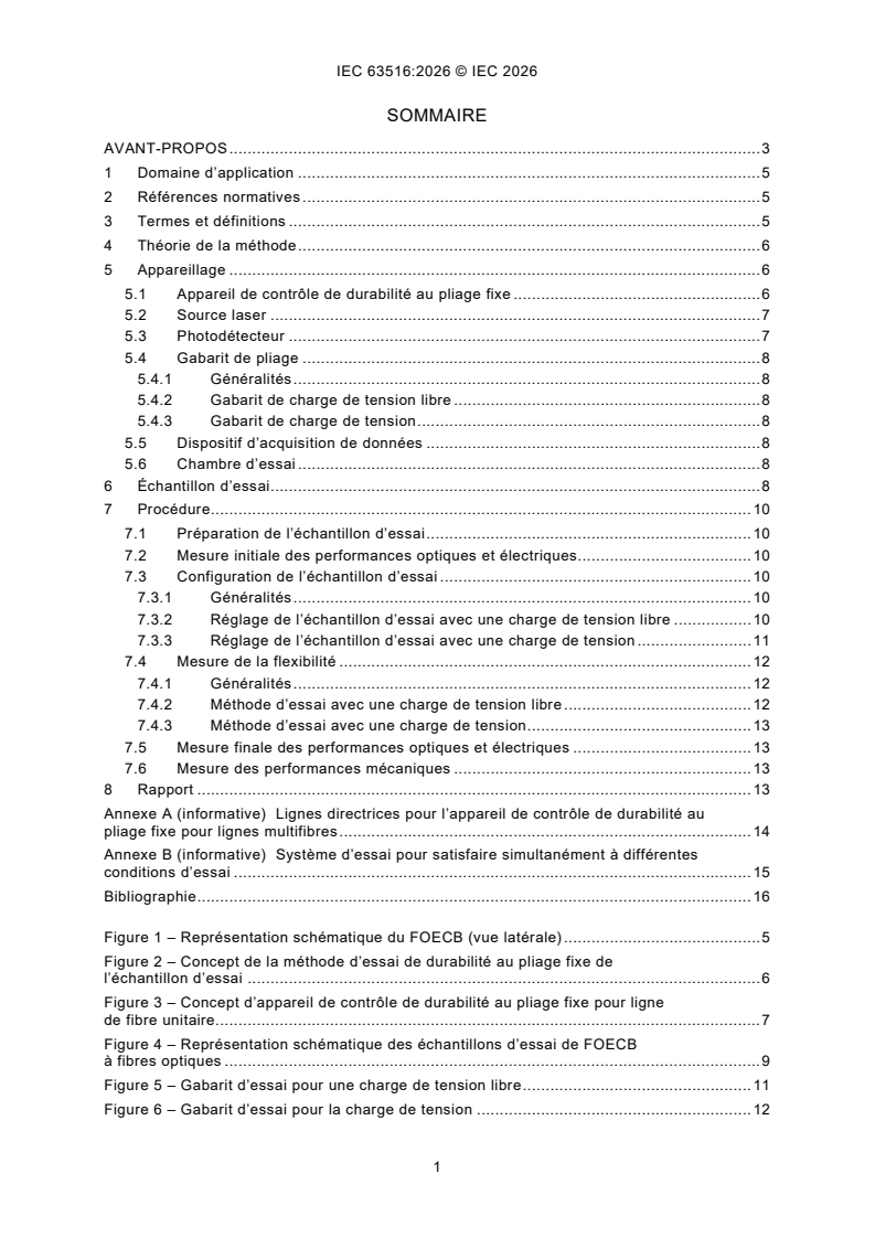 IEC 63516:2026 iec63516{ed1.0}fr - Méthode d’essai de durabilité au pliage fixe pour les circuits optoélectriques souples - Page 3 preview