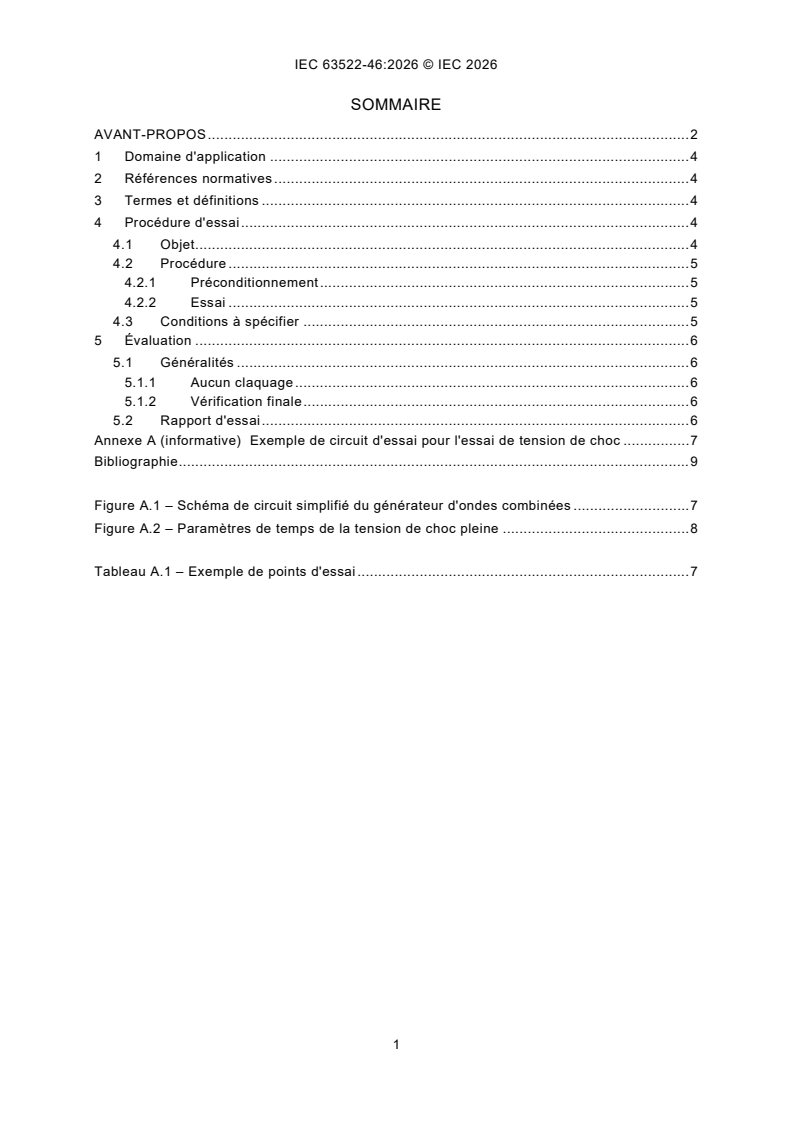 IEC 63522-46:2026 iec63522-46{ed1.0}fr - Relais électriques - Essais et mesurage - Partie 46: Essai de tension de choc - Page 3 preview