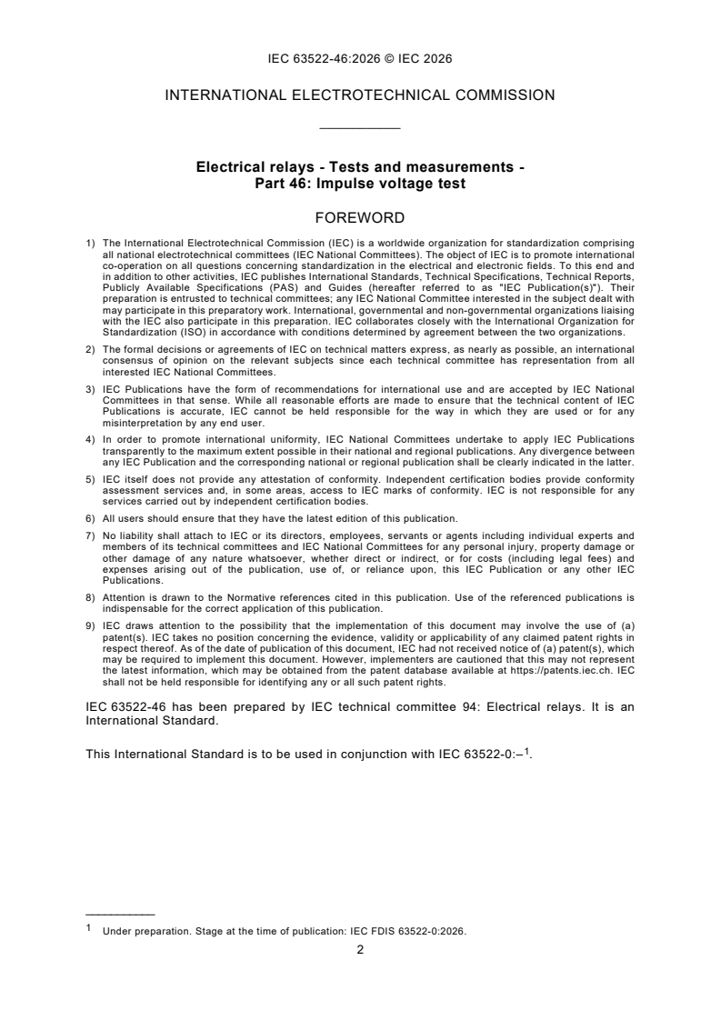 IEC 63522-46:2026 IEC 63522-46:2026 - Electrical relays - Tests and measurements - Part 46: Impulse voltage test - Page 4 preview