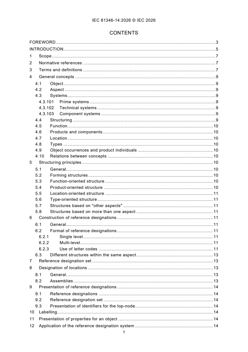 IEC 81346-14:2026 iec81346-14{ed1.0}en - Industrial systems, installations and equipment and industrial products - Structuring principles and reference designations - Part 14: Manufacturing and processing systems - Page 3 preview