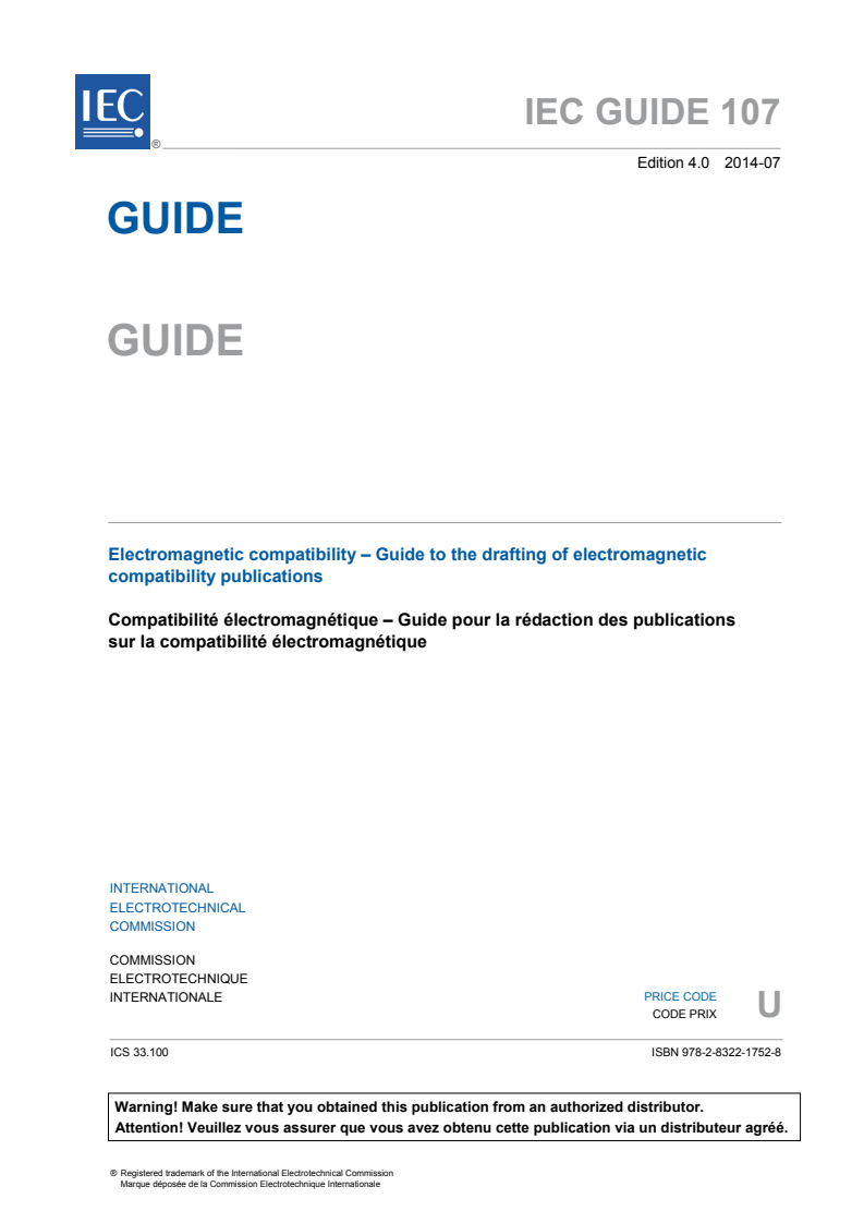 IEC GUIDE 107:2014 IEC GUIDE 107:2014 - Electromagnetic compatibility - Guide to the drafting of electromagnetic compatibility publications
Released:7/15/2014 - Page 3 preview