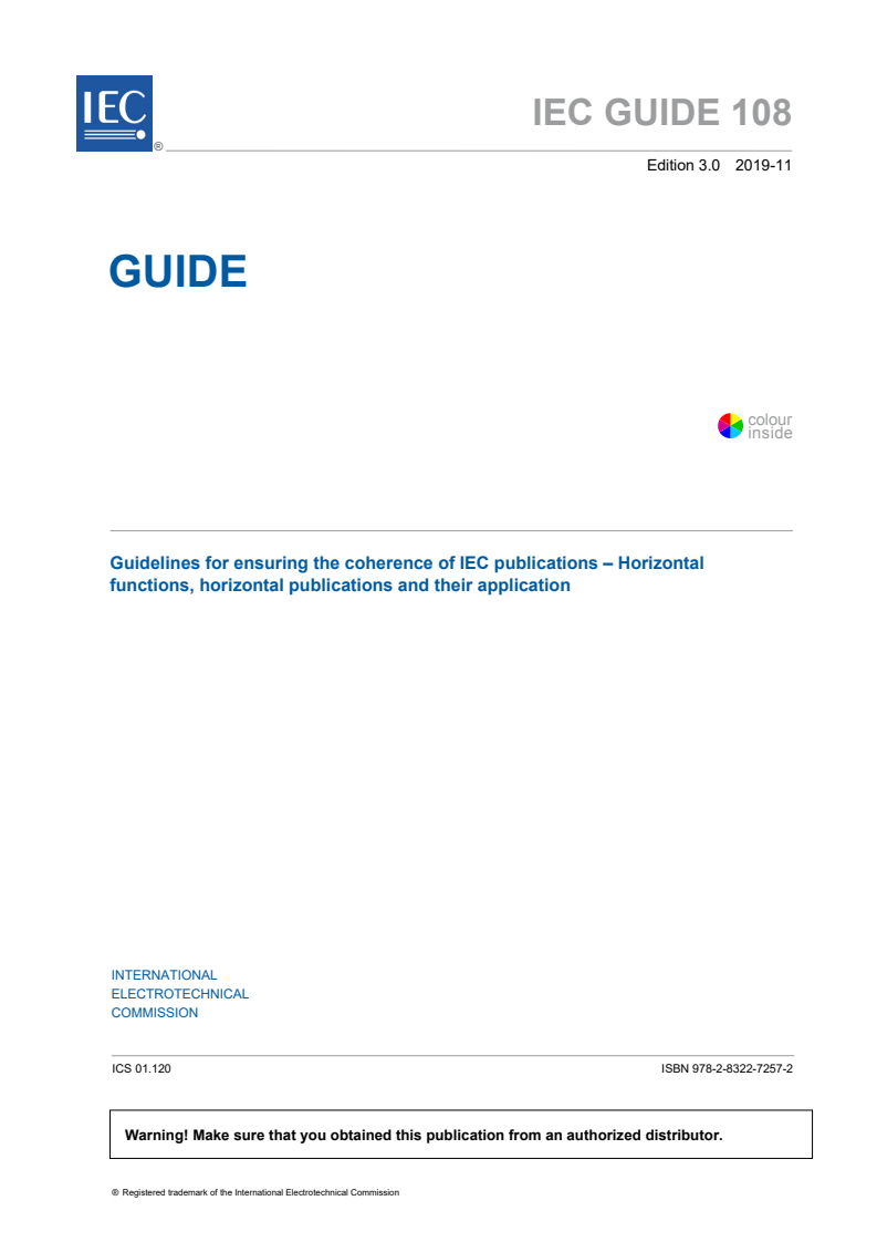 IEC GUIDE 108:2019 IEC GUIDE 108:2019 - Guidelines for ensuring the coherence of IEC publications - Horizontal functions, horizontal publications and their application
Released:11/14/2019 - Page 3 preview