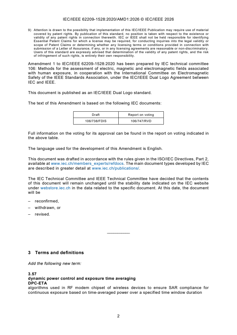 IEC/IEEE 62209-1528:2020/AMD1:2026 iecieee62209-1528-amd1{ed1.0}en - Amendment 1 - Measurement procedure for the assessment of specific absorption rate of human exposure to radio frequency fields from hand-held and body-mounted wireless communication devices - Part 1528: Human models, instrumentation and procedures (Frequency range of 4 MHz to 10 GHz) - Page 4 preview