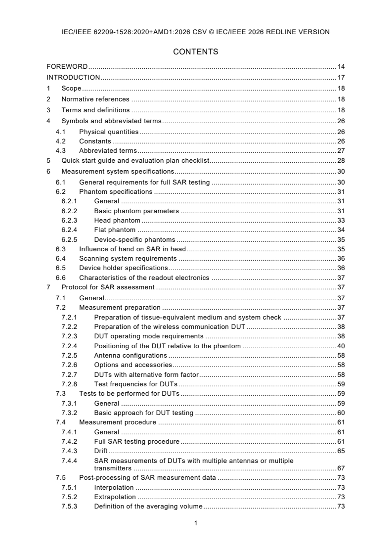 IEC/IEEE 62209-1528:2020 IEC/IEEE 62209-1528:2020+AMD1:2026 CSV - Measurement procedure for the assessment of specific absorption rate of human exposure to radio frequency fields from hand-held and body-mounted wireless communication devices - Part 1528: Human models, instrumentation and procedures (Frequency range of 4 MHz to 10 GHz) - Page 3 preview