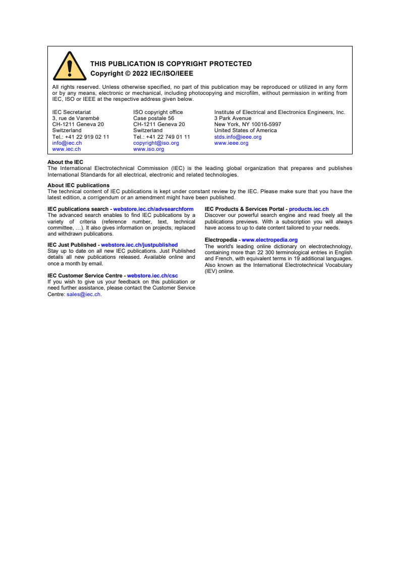 IEC/IEEE 80005-1:2019 IEC/IEEE 80005-1:2019+AMD1:2022 CSV - Utility connections in port - Part 1: High voltage shore connection (HVSC) systems - General requirements
Released:2/2/2022 - Page 2 preview