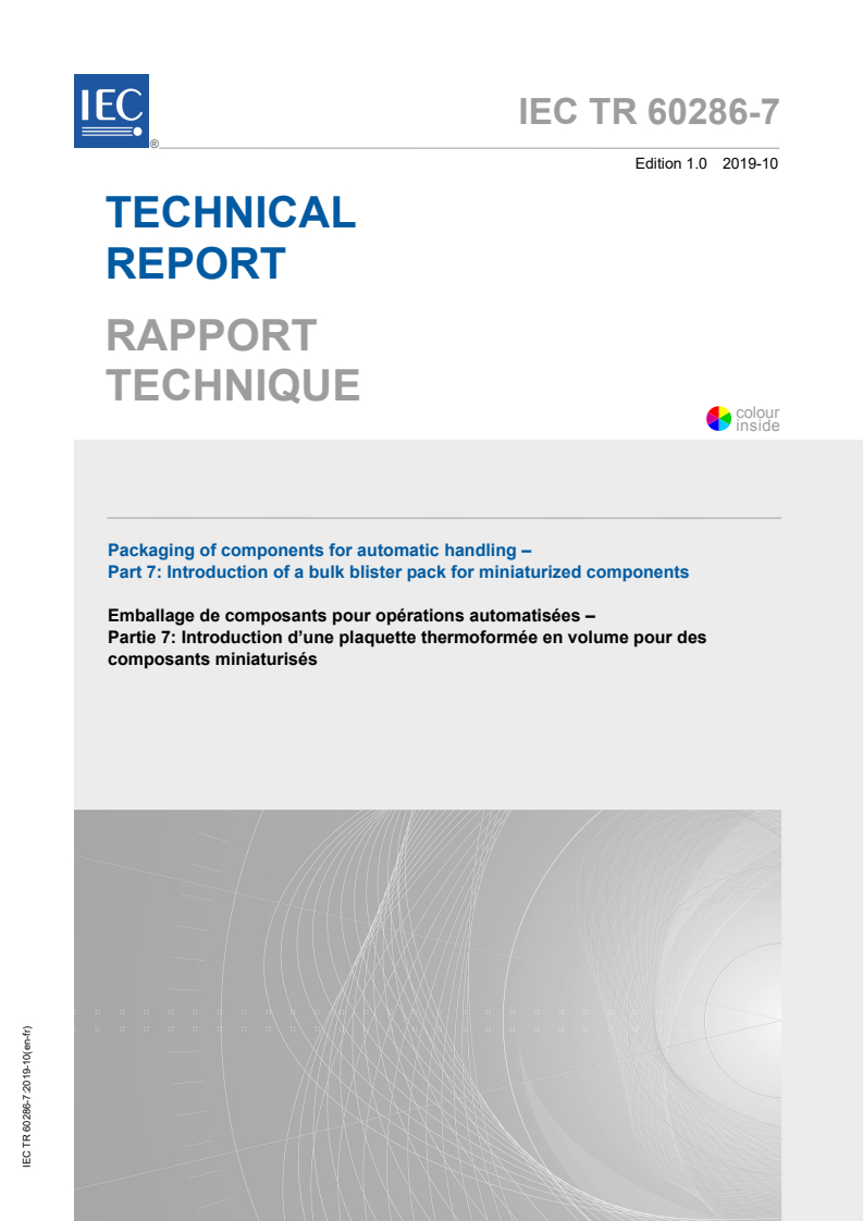 IEC TR 60286-7:2019 IEC TR 60286-7:2019 - Packaging of components for automatic handling - Part 7: Introduction of a bulk blister pack for miniaturized components
Released:10/14/2019 - Page 1 preview