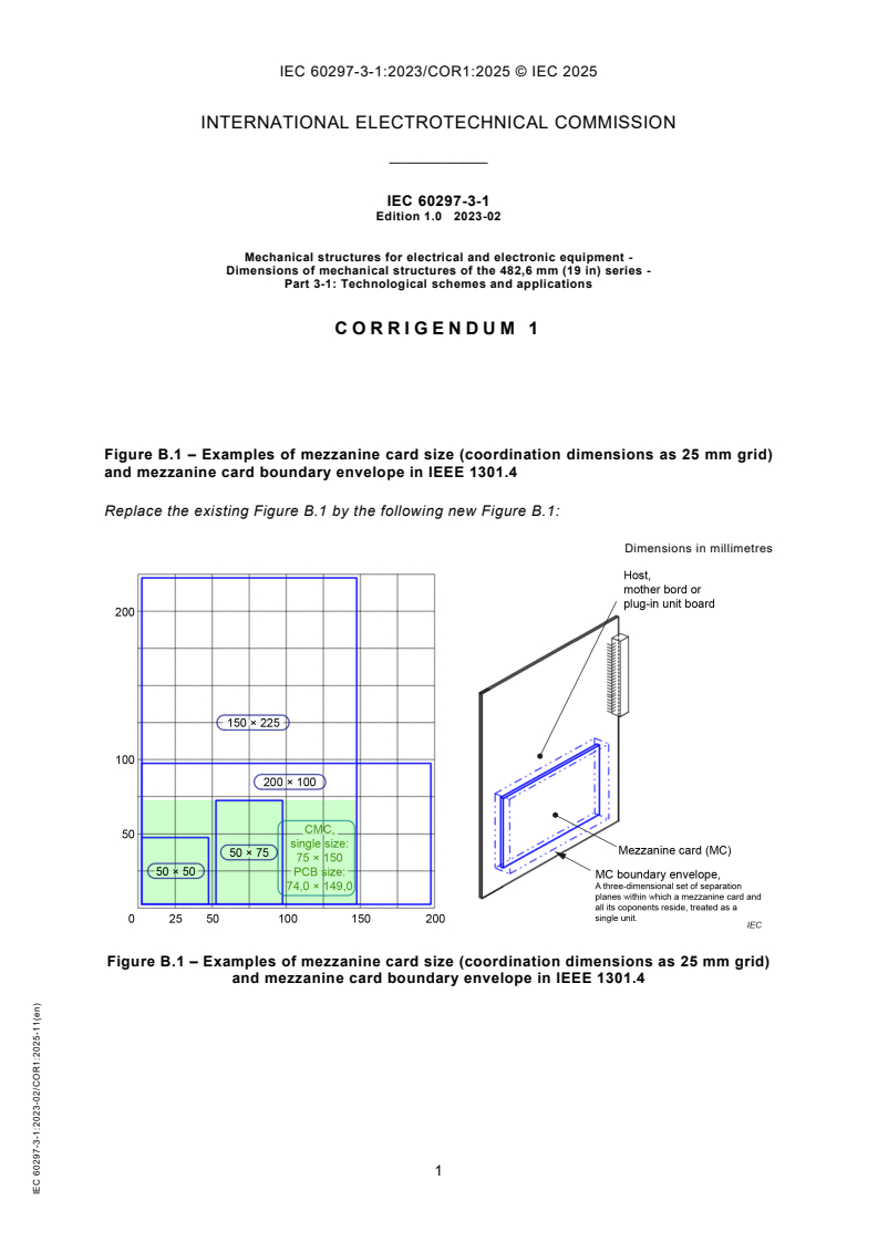 IEC TR 60297-3-1:2023/COR1:2025 IEC TR 60297-3-1:2023/COR1:2025 - Corrigendum 1 - Mechanical structures for electrical and electronic equipment - Dimensions of mechanical structures of the 482,6 mm (19 in) series - Part 3-1: Technological schemes and applications
Released:27. 11. 2025
