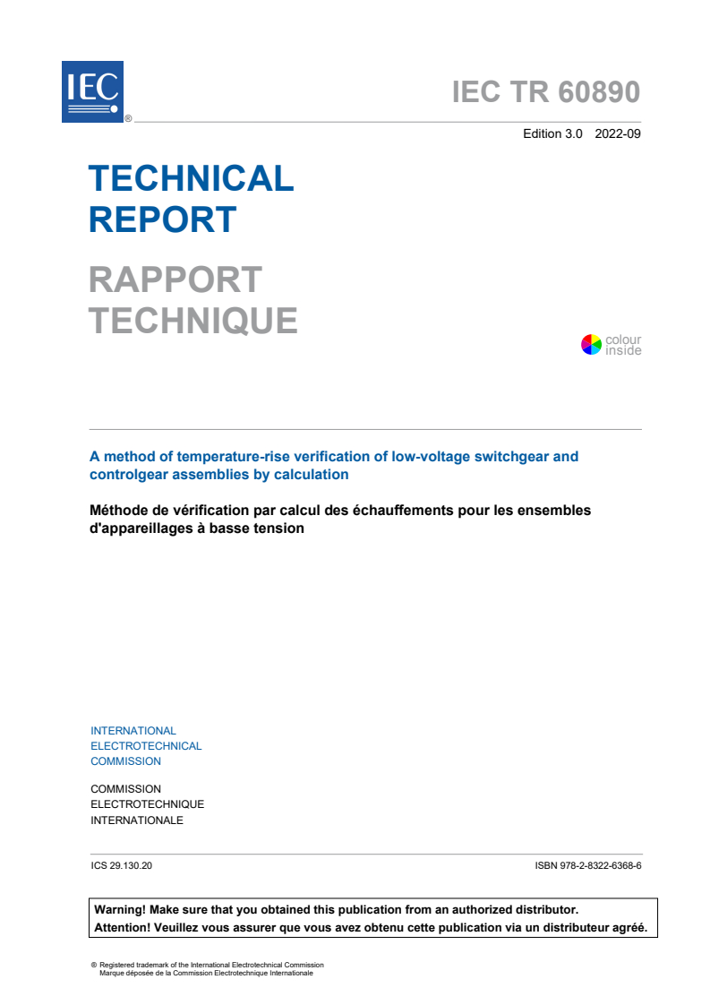 IEC TR 60890:2022 IEC TR 60890:2022 - A method of temperature-rise verification of low-voltage switchgear and controlgear assemblies by calculation
Released:9/29/2022 - Page 3 preview