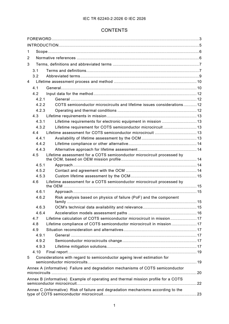 IEC TR 62240-2:2026 IEC TR 62240-2:2026 - Process management for avionics - Electronic components capability in operation - Part 2: Semiconductor microcircuit lifetime - Page 3 preview