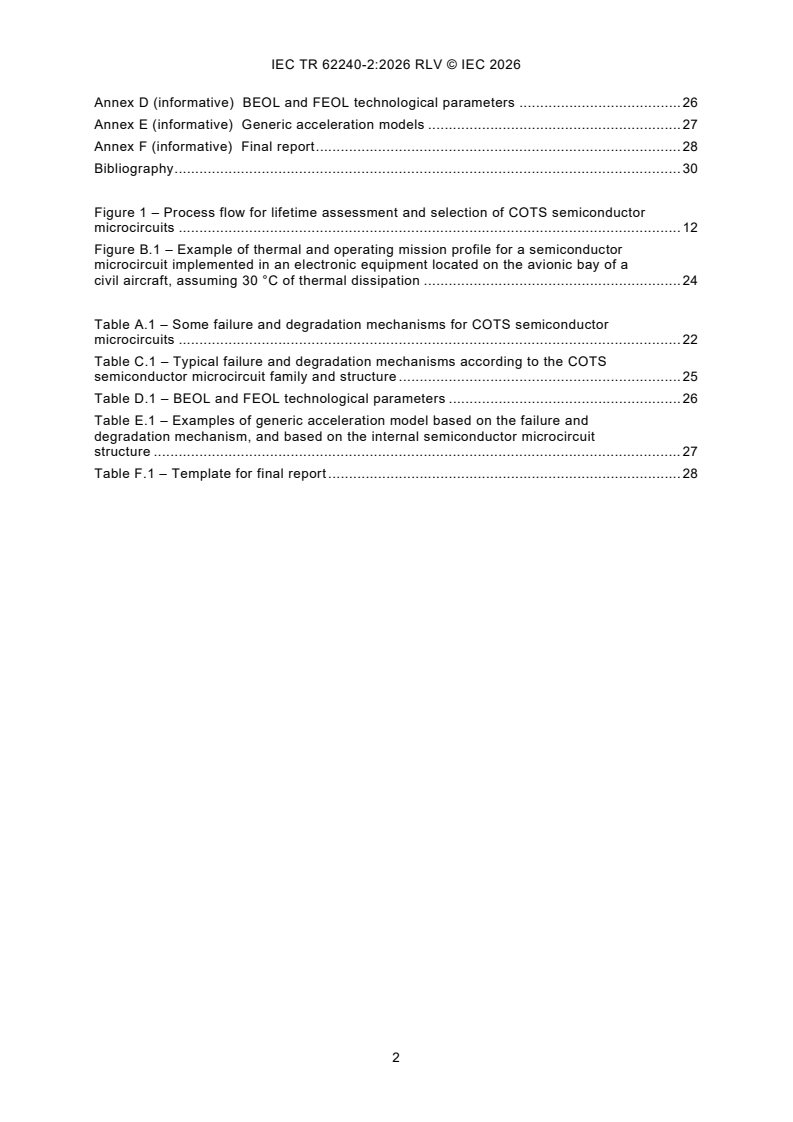 IEC TR 62240-2:2026 REDLINE IEC TR 62240-2:2026 RLV - Process management for avionics - Electronic components capability in operation - Part 2: Semiconductor microcircuit lifetime - Page 4 preview