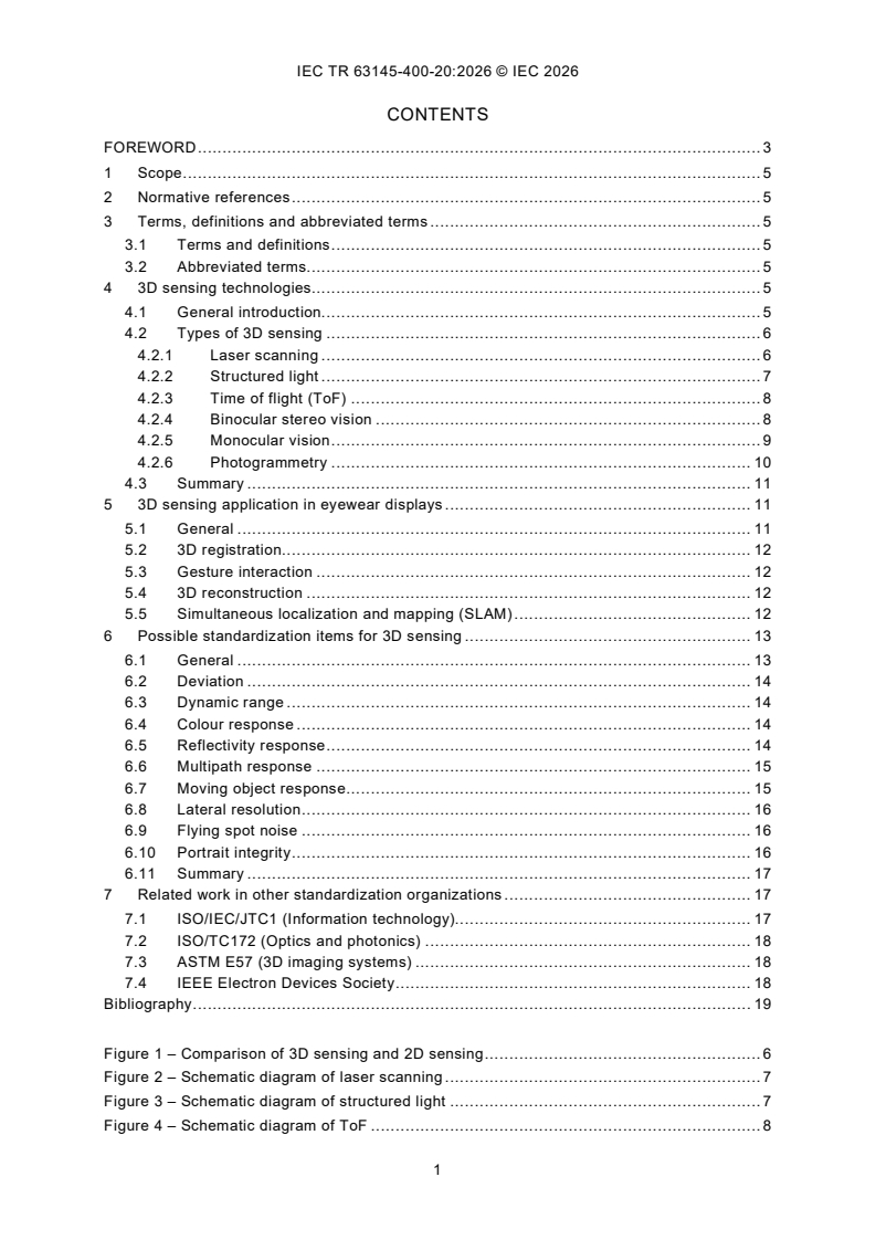 IEC TR 63145-400-20:2026 IEC TR 63145-400-20:2026 - Eyewear display - Part 400-20: Introduction to sensing functions - 3D sensing - Page 3 preview