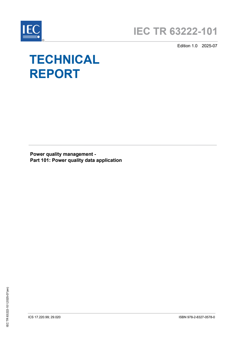 IEC TR 63222-101:2025 IEC TR 63222-101:2025 - Power quality management - Part 101: Power quality data application
Released:30. 07. 2025
Isbn:9782832705780