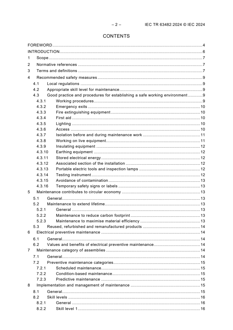 IEC TR 63482:2024 IEC TR 63482:2024 - Maintenance of low voltage switchgear and controlgear and their assemblies
Released:7/24/2024 - Page 4 preview