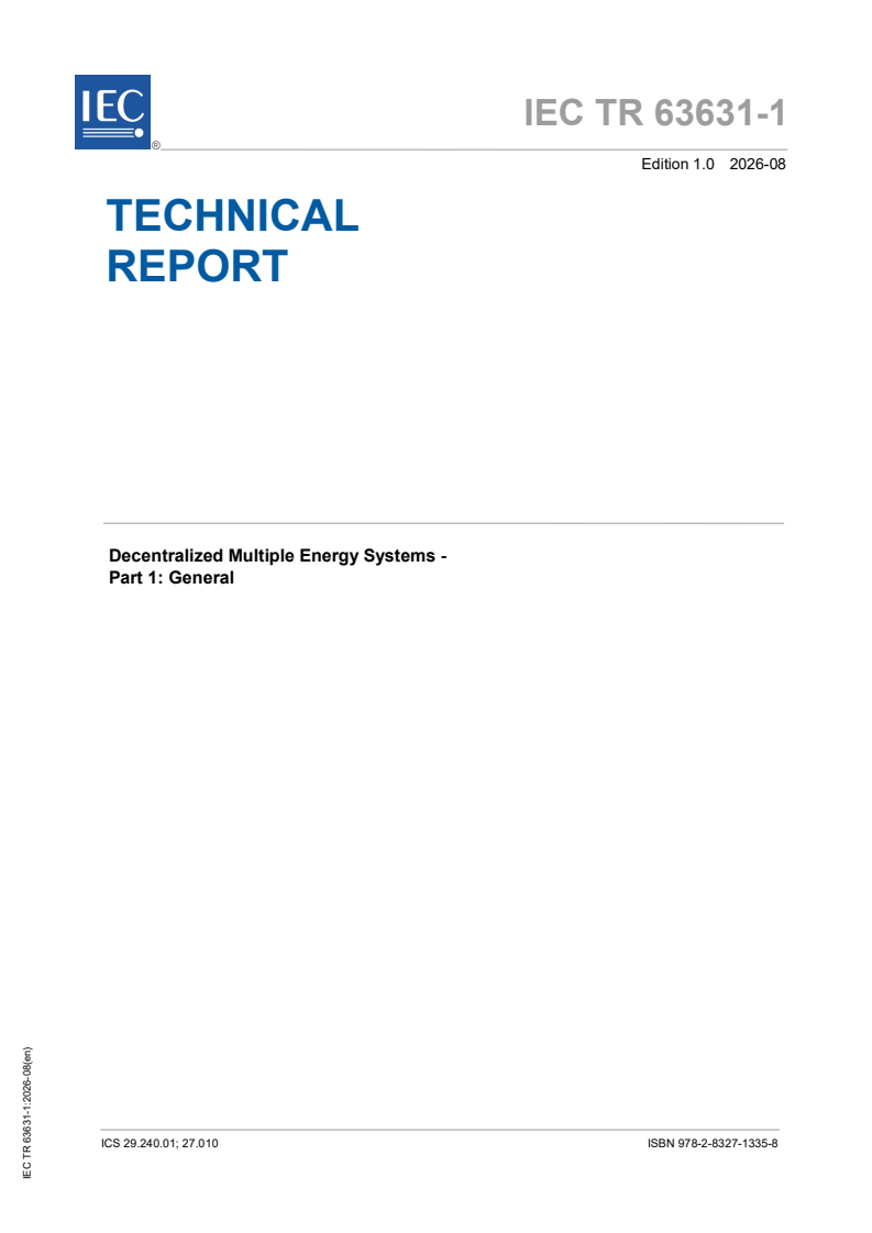 IEC TR 63631-1:2026 IEC TR 63631-1:2026 - Decentralized Multiple Energy Systems - Part 1: General - Page 1 preview