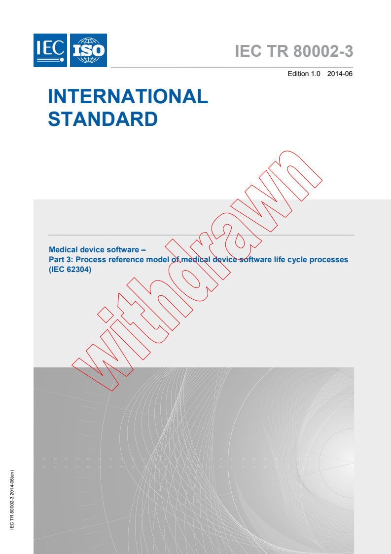 IEC TR 80002-3:2014 IEC TR 80002-3:2014 - Medical device software - Part 3: Process reference model of medical device software life cycle processes (IEC 62304)
Released:6/4/2014 - Page 1 preview