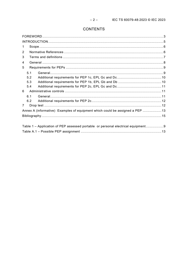 IEC TS 60079-48:2023 IEC TS 60079-48:2023 - Explosive atmospheres - Part 48 - Portable or Personal Electronic Equipment – Guide for the use of equipment without a certificate for use in Hazardous Areas
Released:11/28/2023 - Page 4 preview