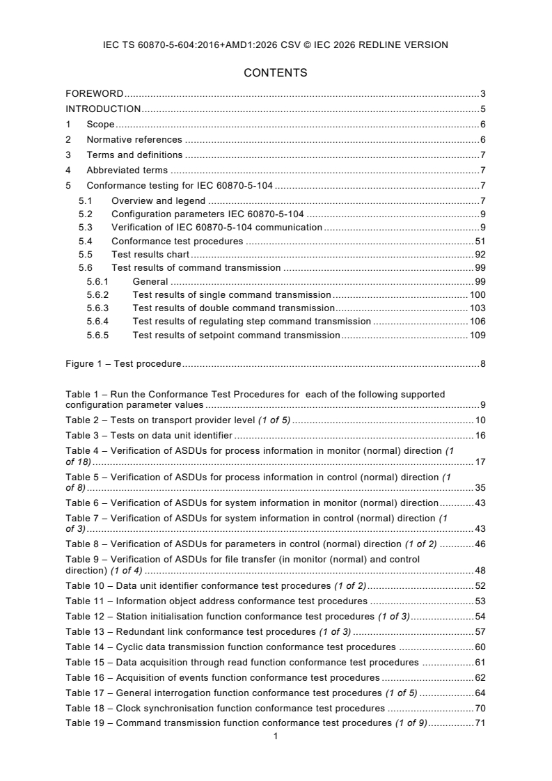 IEC TS 60870-5-604:2016 IEC TS 60870-5-604:2016+AMD1:2026 CSV - Telecontrol equipment and systems - Part 5-604: Transmission protocols - Conformance test cases for the IEC 60870-5-104 companion standard - Page 3 preview