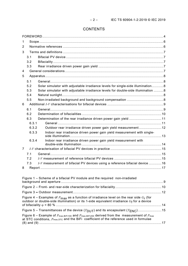 IEC TS 60904-1-2:2019 IEC TS 60904-1-2:2019 - Photovoltaic devices - Part 1-2: Measurement of current-voltage characteristics of bifacial photovoltaic (PV) devices
Released:1/29/2019 - Page 4 preview
