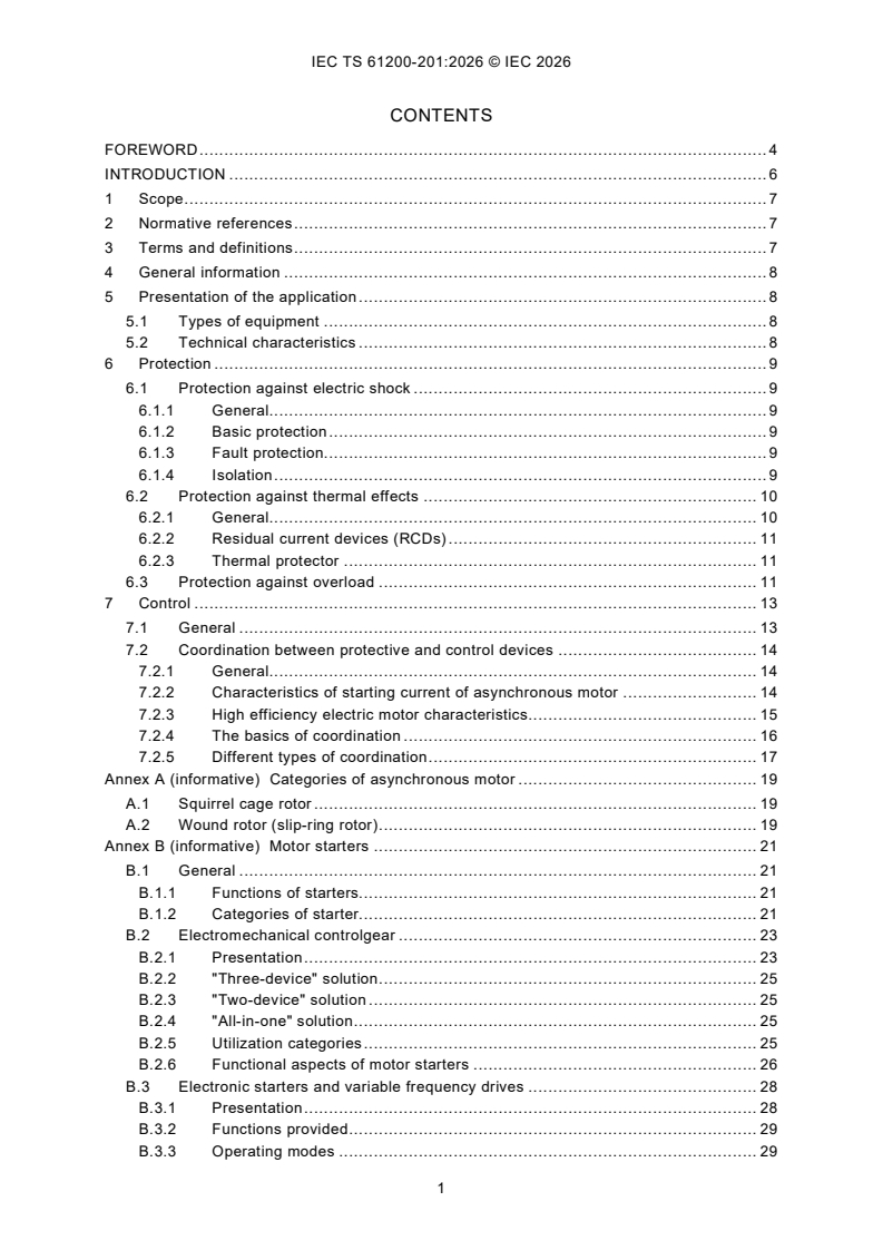 IEC TS 61200-201:2026 IEC TS 61200-201:2026 - Application guidance based on the IEC 60364 series - Part 201: Asynchronous motor starting and protection - Page 3 preview