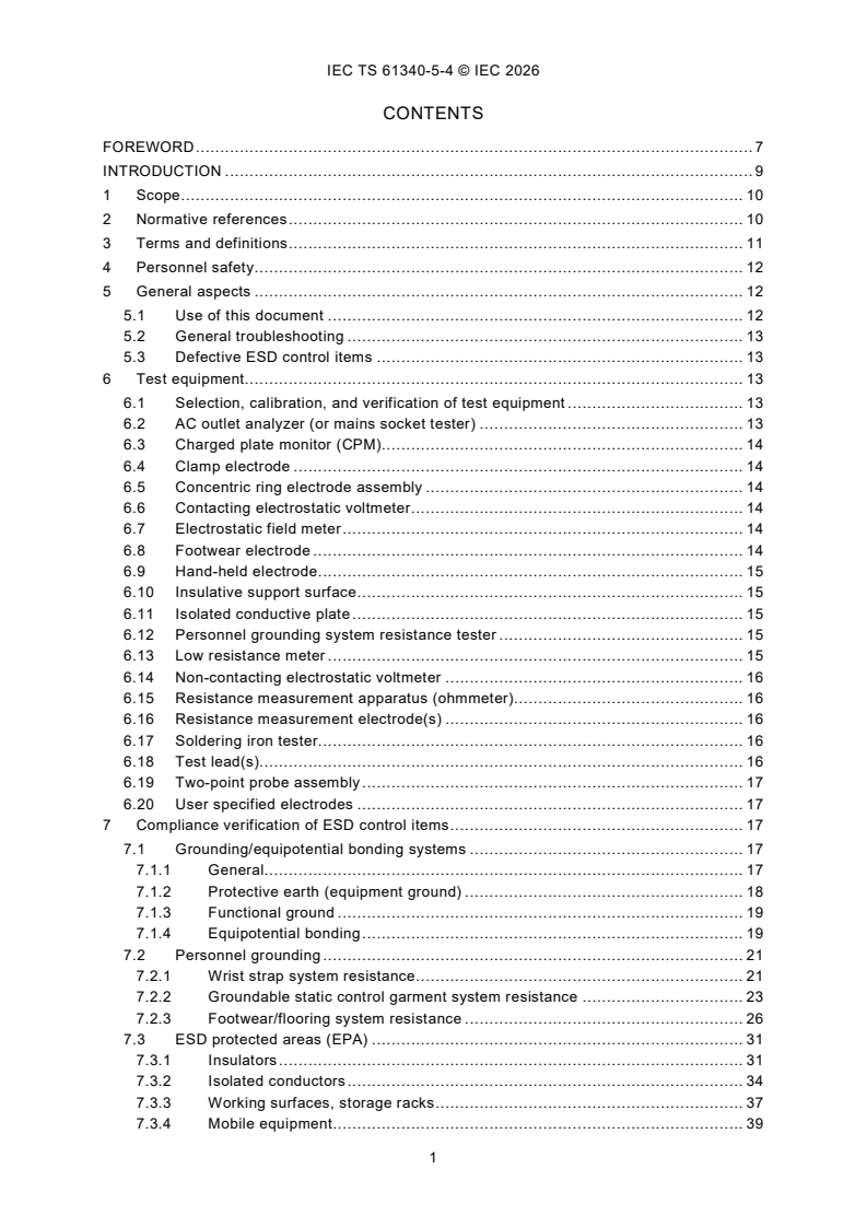 IEC TS 61340-5-4:2026 IEC TS 61340-5-4:2026 - Electrostatics - Part 5-4: Protection of electronic devices from electrostatic phenomena - Compliance verification - Page 3 preview