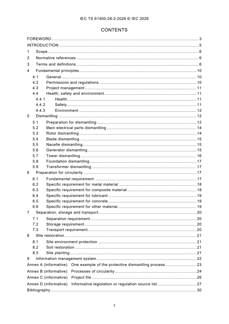 IEC TS 61400-28-2:2026 IEC TS 61400-28-2:2026 - Wind energy generation systems - Part 28‑2: Decommissioning and preparation for recycling - Page 3 preview