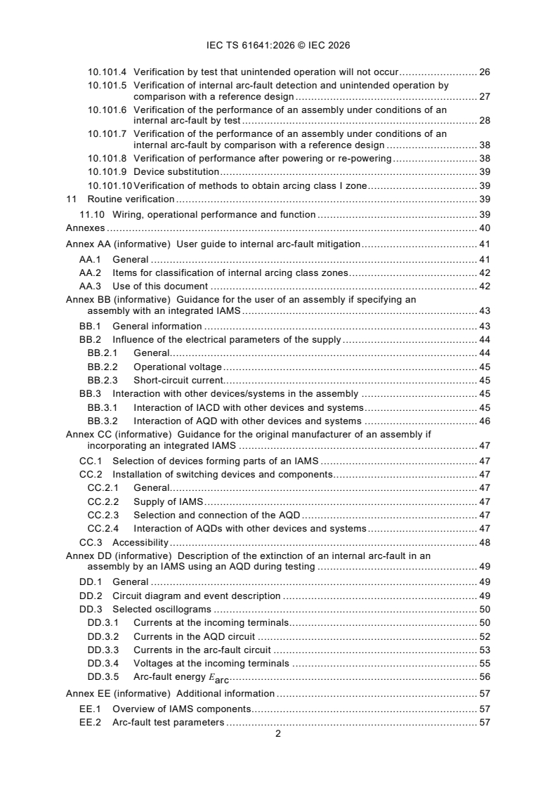 IEC TS 61641:2026 IEC TS 61641:2026 - Low-voltage switchgear and controlgear assemblies - Internal arc-fault protection of low-voltage switchgear and controlgear assemblies in accordance with the IEC 61439 series - Page 4 preview