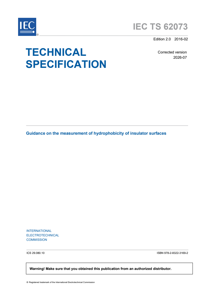 IEC TS 62073:2016 IEC TS 62073:2016 - Guidance on the measurement of hydrophobicity of insulator surfaces - Page 3 preview