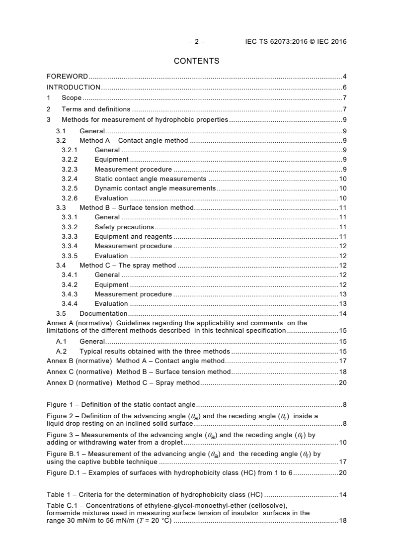 IEC TS 62073:2016 IEC TS 62073:2016 - Guidance on the measurement of hydrophobicity of insulator surfaces - Page 4 preview