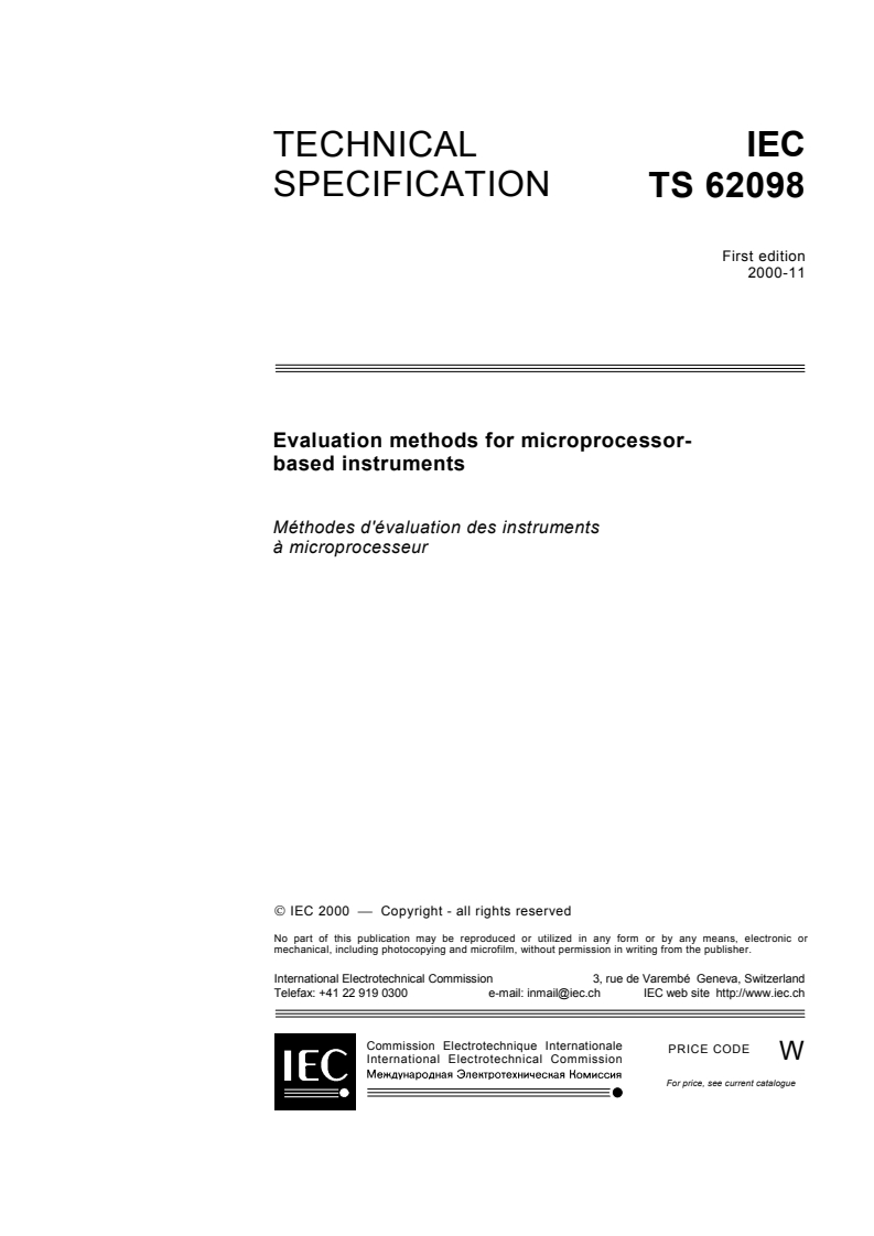 IEC TS 62098:2000 IEC TS 62098:2000 - Evaluation methods for microprocessor- based instruments/22/2000 - Page 3 preview
