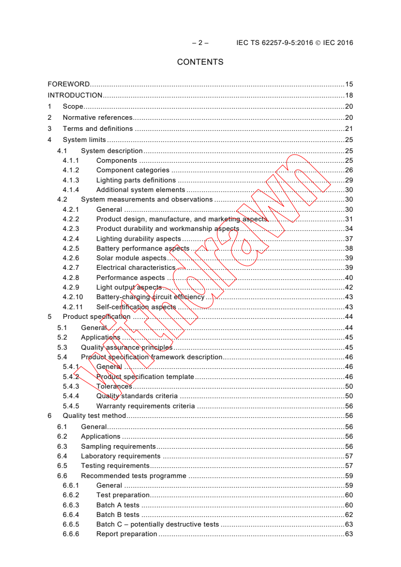 IEC TS 62257-9-5:2016 IEC TS 62257-9-5:2016 - Recommendations for renewable energy and hybrid systems for rural electrification - Part 9-5: Integrated systems - Selection of stand-alone lighting kits for rural electrification
Released:6/30/2016 - Page 4 preview