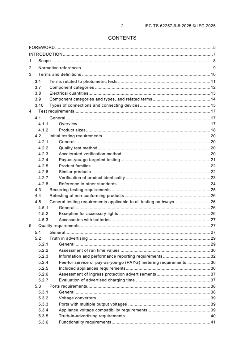 IEC TS 62257-9-8:2025 IEC TS 62257-9-8:2025 - Renewable energy off-grid systems - Part 9-8: Integrated systems - Requirements for stand-alone renewable energy products with power ratings less than or equal to 350 W/13/2025 - Page 4 preview