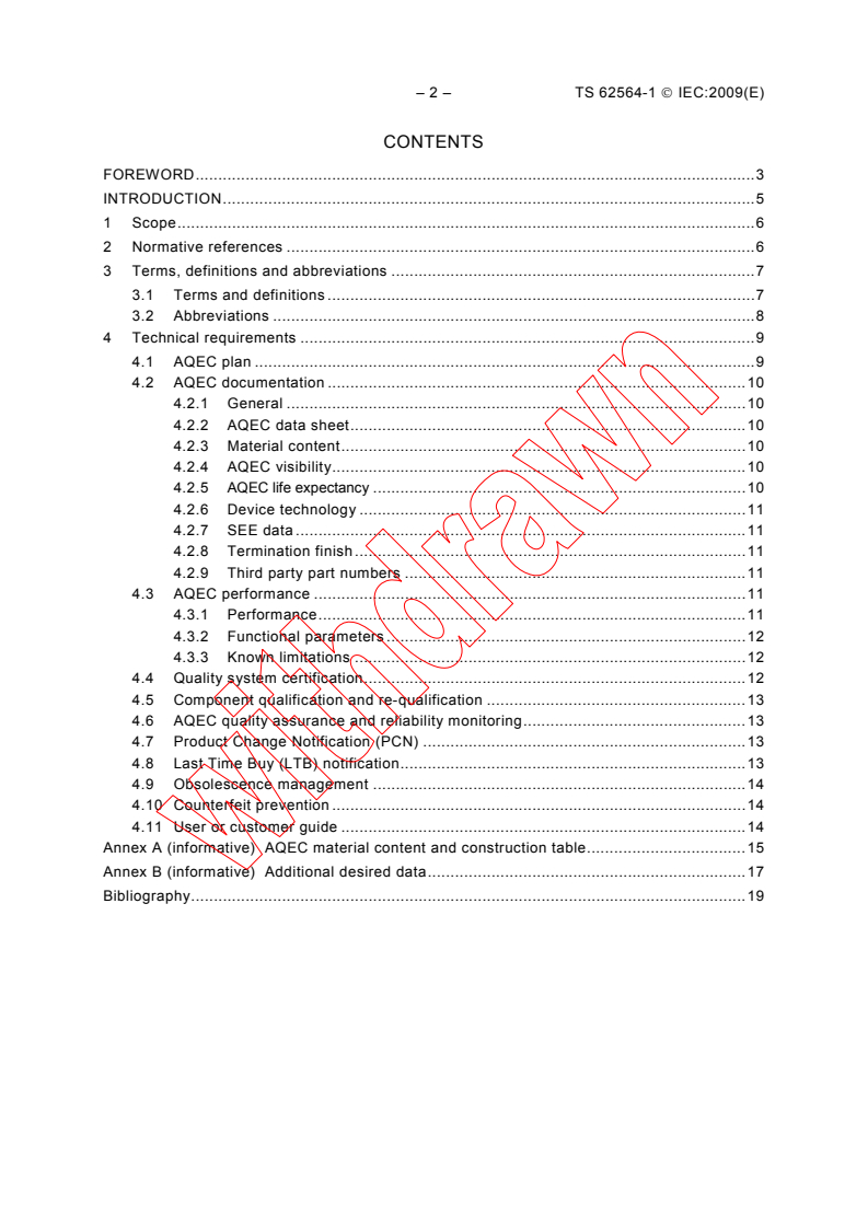 IEC TS 62564-1:2009 IEC TS 62564-1:2009 - Aerospace qualified electronic component (AQEC) - Part 1: Microcircuits - Page 4 preview