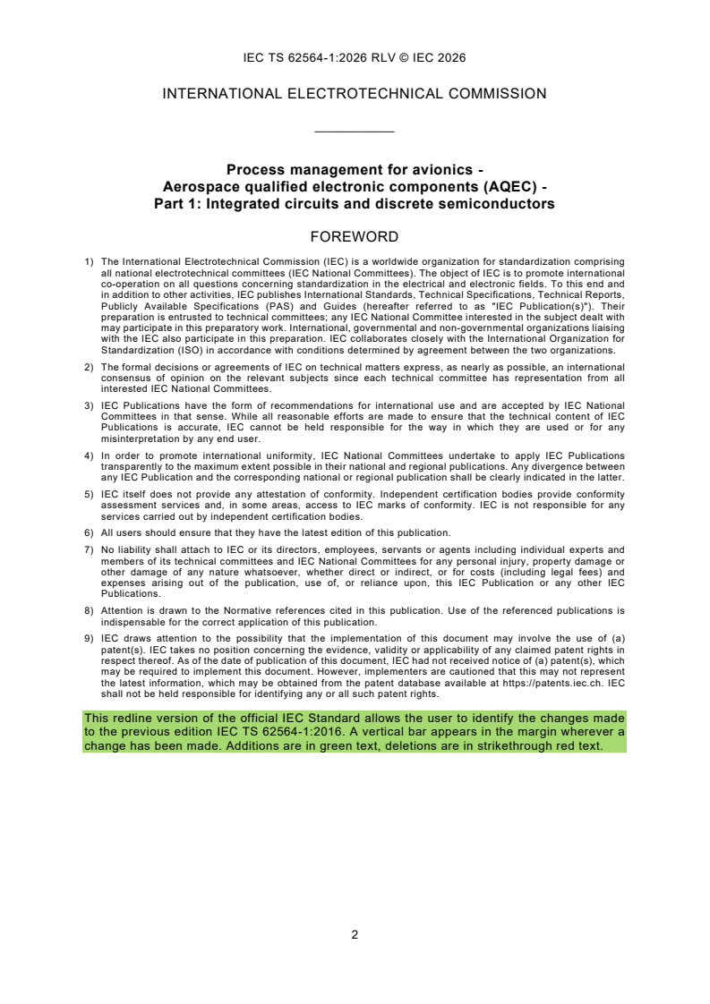 IEC TS 62564-1:2026 REDLINE IEC TS 62564-1:2026 RLV - Process management for avionics - Aerospace qualified electronic components (AQEC) - Part 1: Integrated circuits and discrete semiconductors - Page 4 preview