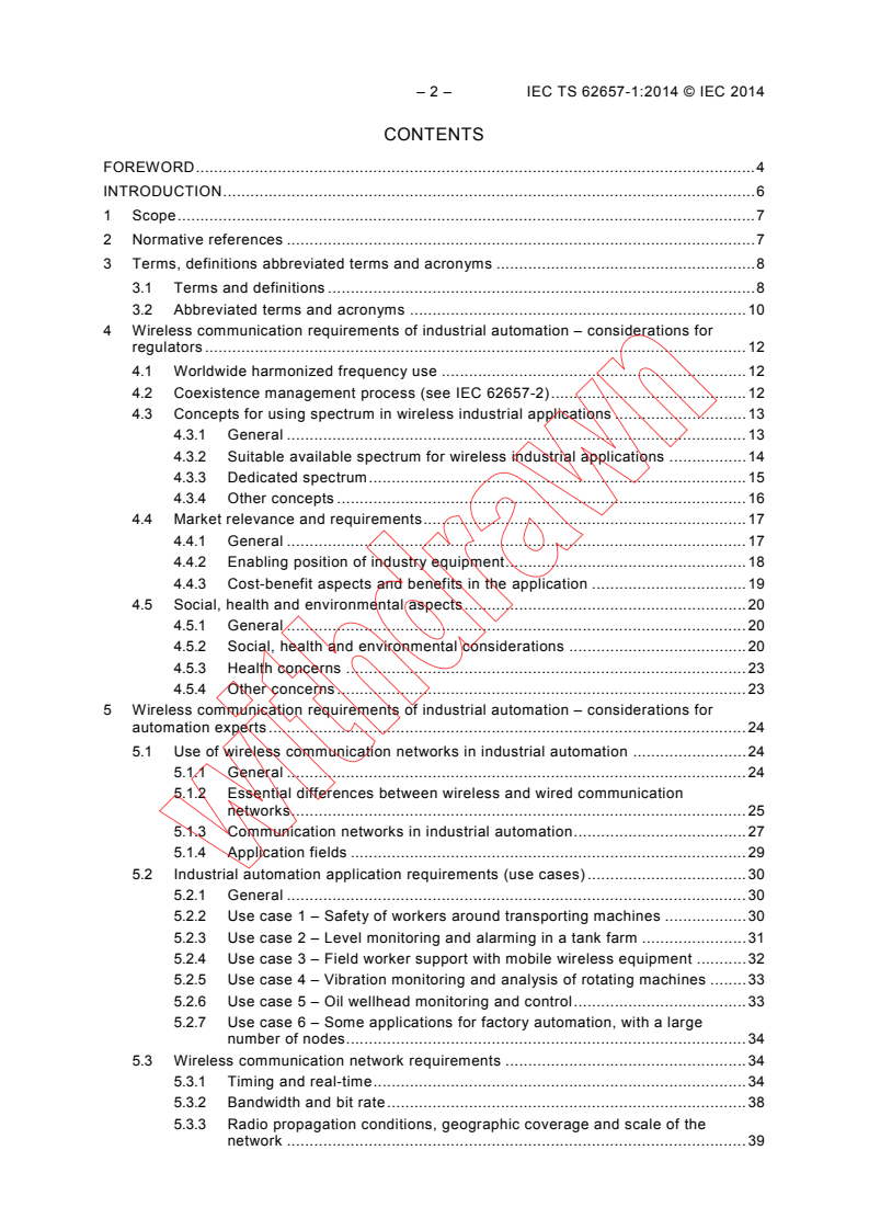 IEC TS 62657-1:2014 IEC TS 62657-1:2014 - Industrial communication networks - Wireless communication networks - Part 1: Wireless communication requirements and spectrum considerations/24/2014 - Page 4 preview