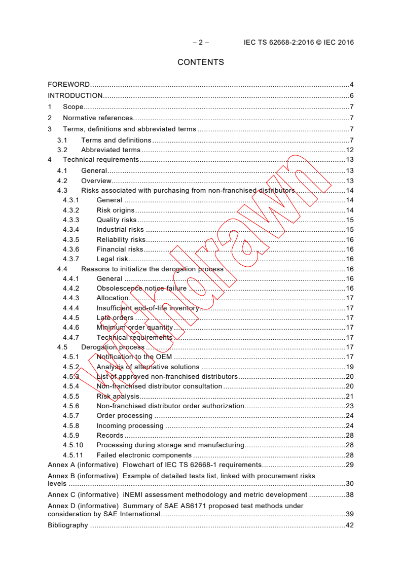 IEC TS 62668-2:2016 IEC TS 62668-2:2016 - Process management for avionics - Counterfeit prevention - Part 2: Managing electronic components from non-franchised sources
Released:8/9/2016 - Page 4 preview