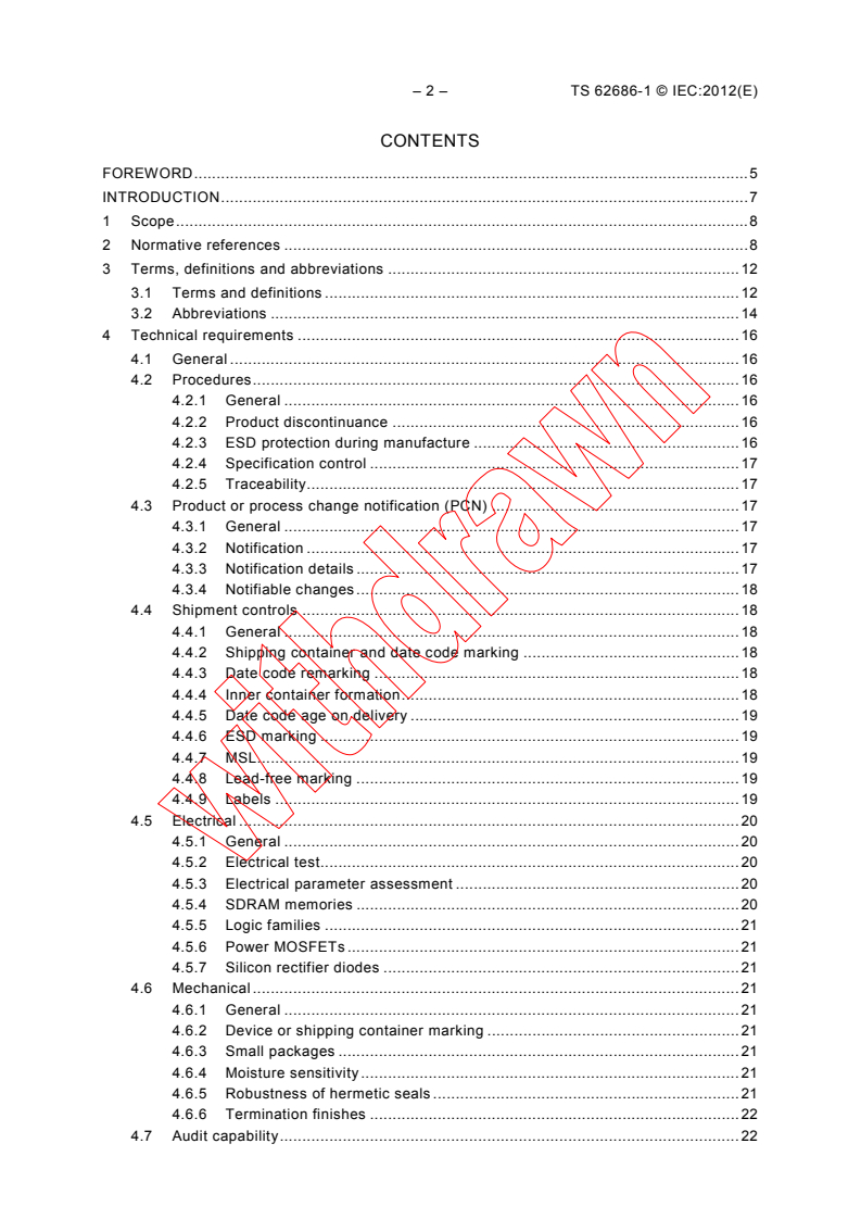 IEC TS 62686-1:2012 IEC TS 62686-1:2012 - Process management for avionics - Electronic components for aerospace, defence and high performance (ADHP) applications - Part 1: General requirements for high reliability integrated circuits and discrete semiconductors
Released:9/18/2012 - Page 4 preview