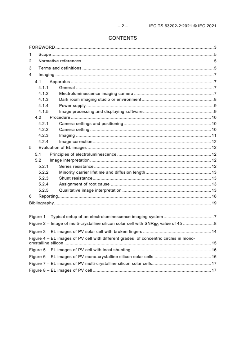 IEC TS 63202-2:2021 IEC TS 63202-2:2021 - Photovoltaic cells - Part 2: Electroluminescence imaging of crystalline silicon solar cells
Released:12/16/2021 - Page 4 preview