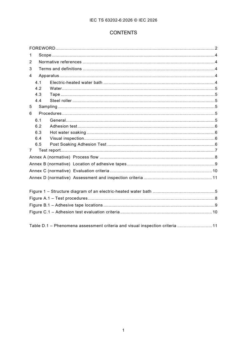 IEC TS 63202-6:2026 IEC TS 63202-6:2026 - Photovoltaic cells - Part 6: Hot water soaking test for crystalline silicon photovoltaic cells - Page 3 preview